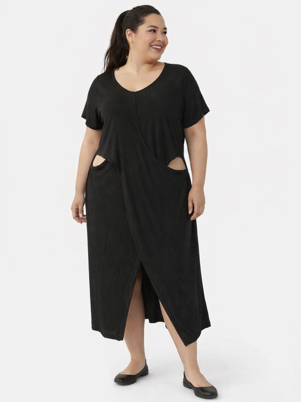 Ashley Stewart Cutaway Tunic Ankle Length faux-Wrap Summer Casual Wrap Dress Top